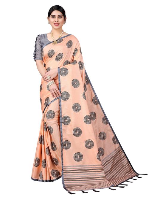 art silk peach saree with blouse - 19569420 - Very Small Image - 1