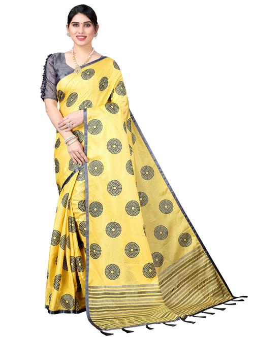 art silk yellow saree with blouse - 19569424 - Very Small Image - 1