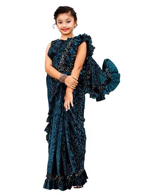 girls embellished printed bollywood saree with blouse - 19569458 - Very Small Image - 1