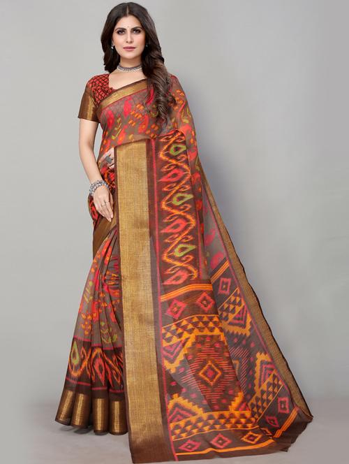 ikkat linen saree - 19569463 - Very Small Image - 1