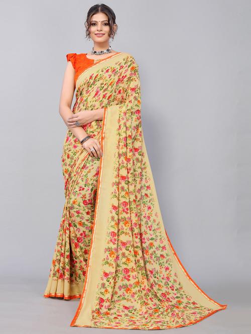 floral printed saree with blouse - 19569471 - Very Small Image - 1