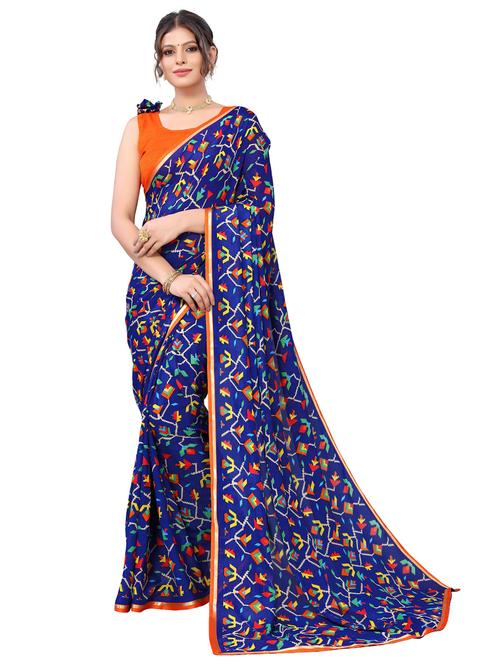 floral printed saree with blouse - 19569476 - Very Small Image - 1