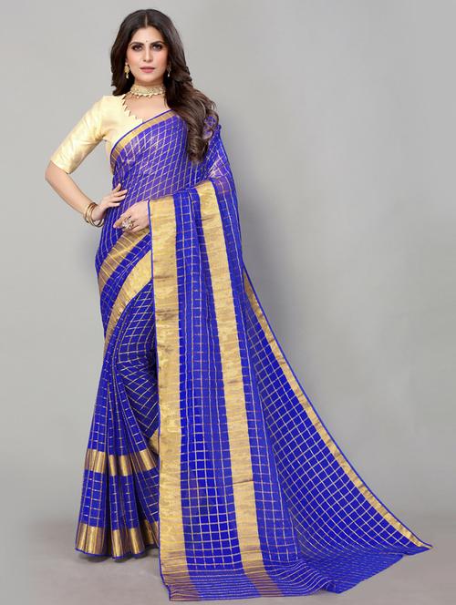 kota doria zari border saree with blouse - 19569488 - Very Small Image - 1