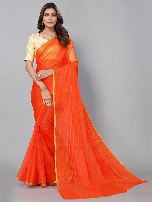 chiffon orange saree with blouse - 19569489 - Very Small Image - 1
