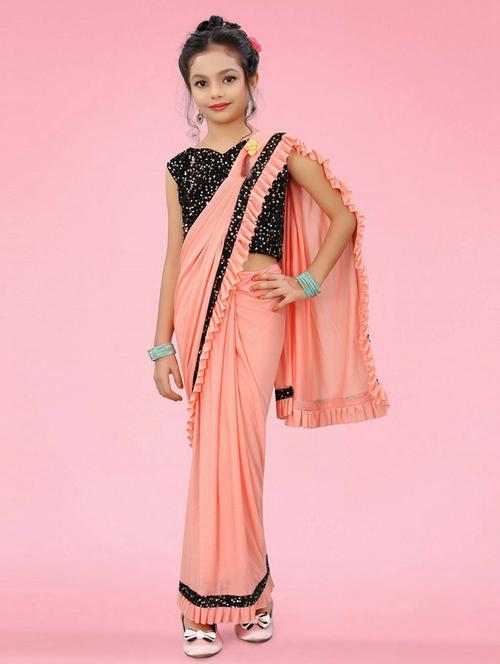 kids sequin work draped saree with blouse - 19569526 - Very Small Image - 1