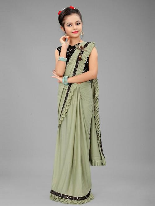 kids sequin work draped saree with blouse - 19569527 - Very Small Image - 1