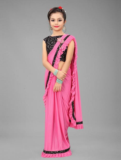 kids sequin work draped saree with blouse - 19569530 - Very Small Image - 1