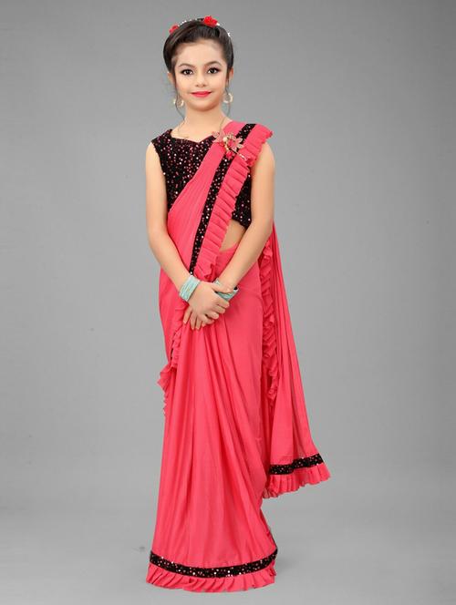 kids sequin work draped saree with blouse - 19569531 - Very Small Image - 1
