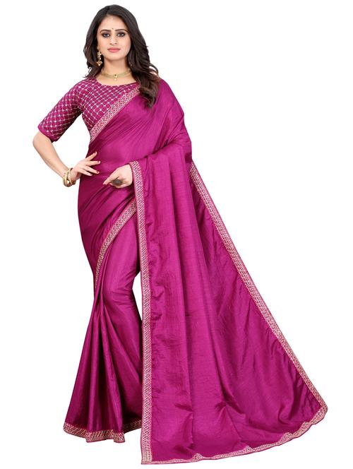 embroidered border plain saree with blouse - 19569535 - Very Small Image - 1