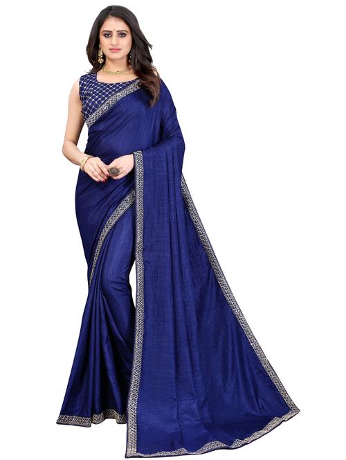 embroidered border plain saree with blouse - 19569536 - Very Small Image - 1