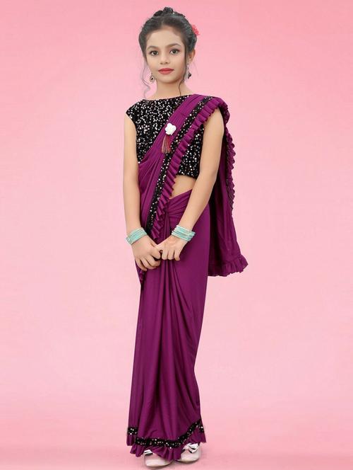 kids sequin work draped saree with blouse - 19569542 - Very Small Image - 1