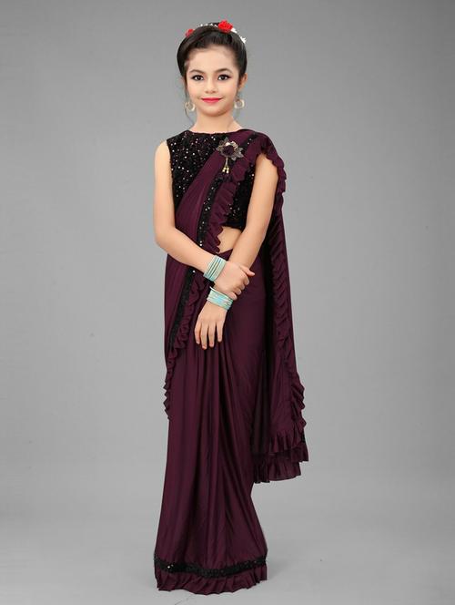 kids sequin work draped saree with blouse - 19569550 - Very Small Image - 1