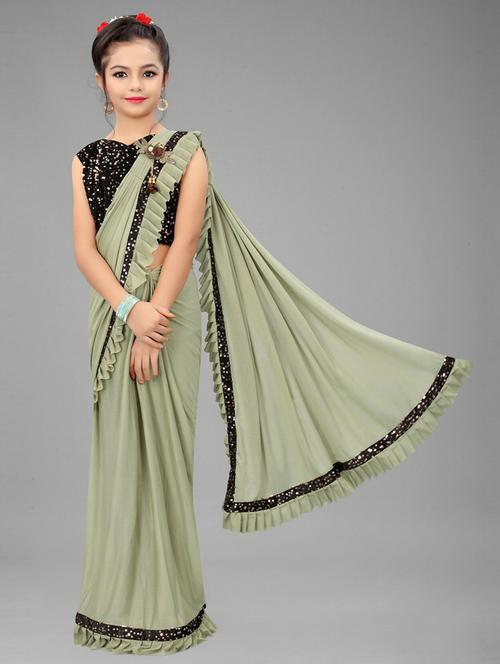 kids sequin work draped saree - 19569552 - Very Small Image - 1