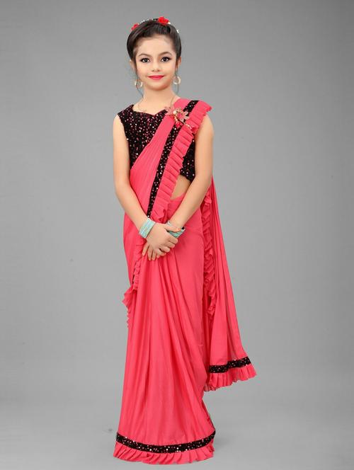 kids sequin work draped saree - 19569556 - Very Small Image - 1