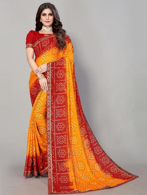 bandhani printed bordered saree with blouse - 19569563 - Very Small Image - 1