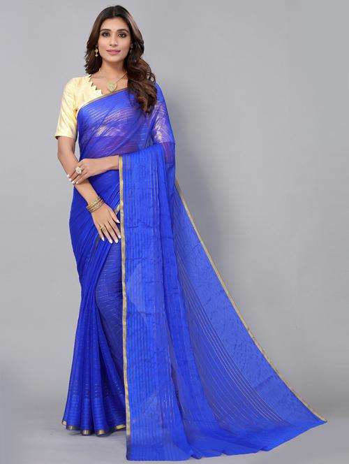 blue striped saree with blouse - 19569564 - Very Small Image - 1