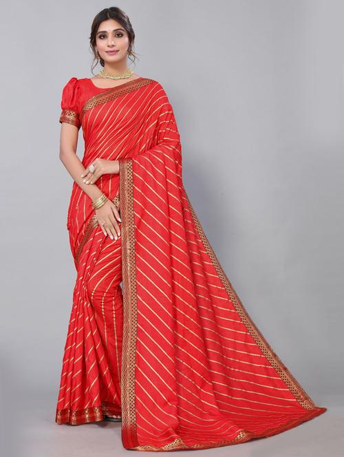 leheriya printed bordered saree with blouse - 19569566 - Very Small Image - 1