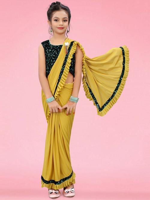 kids sequin work draped saree with blouse - 19569571 - Very Small Image - 1