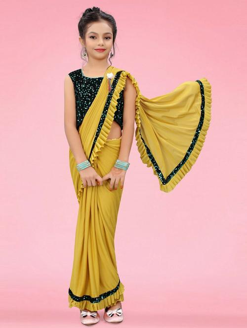 kids sequin work draped saree - 19569572 - Very Small Image - 1