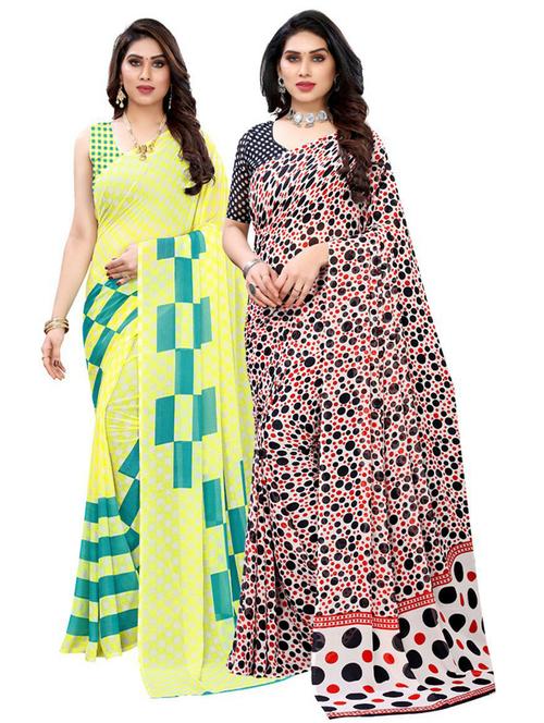 pack off 2 printed sarees with blouse - 19569580 - Very Small Image - 1