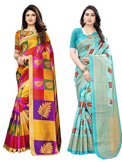pack off 2 printed sarees with blouse - 19569588 - Very Small Image - 1