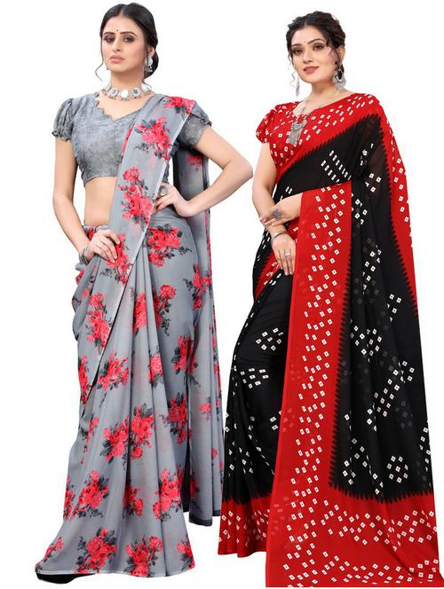 pack off 2 printed sarees - 19569610 - Very Small Image - 1