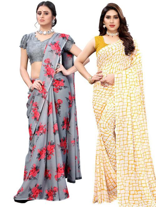 pack off 2 printed sarees - 19569632 - Very Small Image - 1