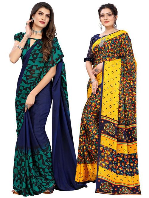 printed combos saree with blouse - 19569976 - Very Small Image - 1