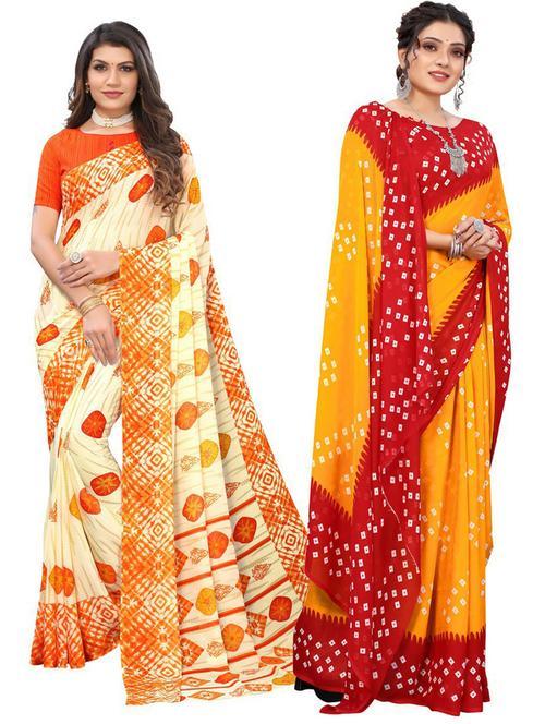 printed combos saree - 19569978 - Very Small Image - 1
