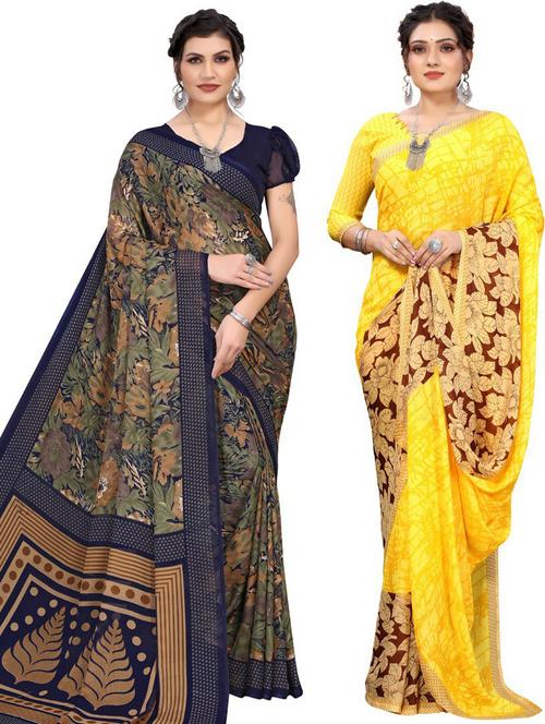printed combos saree with blouse - 19569979 - Very Small Image - 1