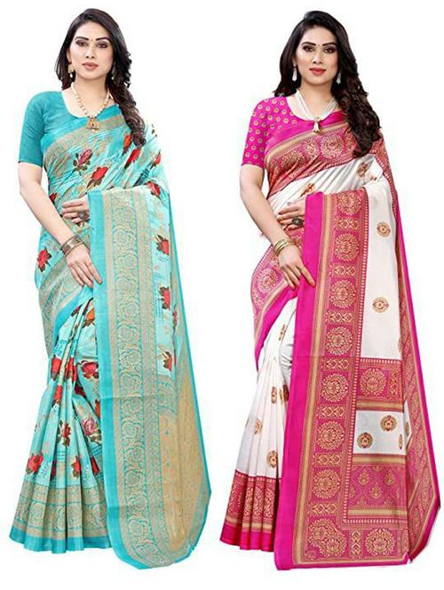 pack of 2 printed combo saree with blouse - 19570007 - Very Small Image - 1