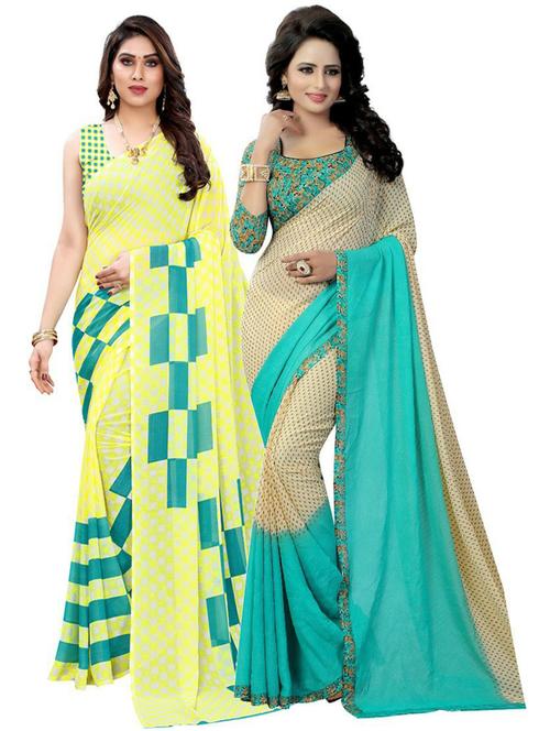 pack of 2 printed combo saree with blouse - 19570153 - Very Small Image - 1