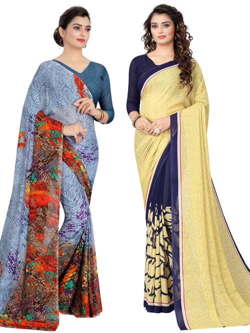 pack of 2 printed combo saree with blouse - 19570157 - Very Small Image - 1