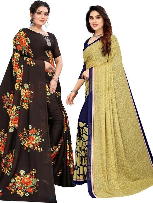 pack of 2 printed combo saree with blouse - 19570162 - Very Small Image - 1