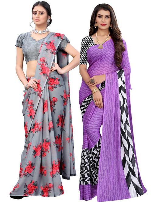 pack of 2 printed combo saree with blouse - 19570284 - Very Small Image - 1