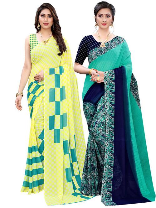 pack of 2 printed combo saree with blouse - 19570338 - Very Small Image - 1