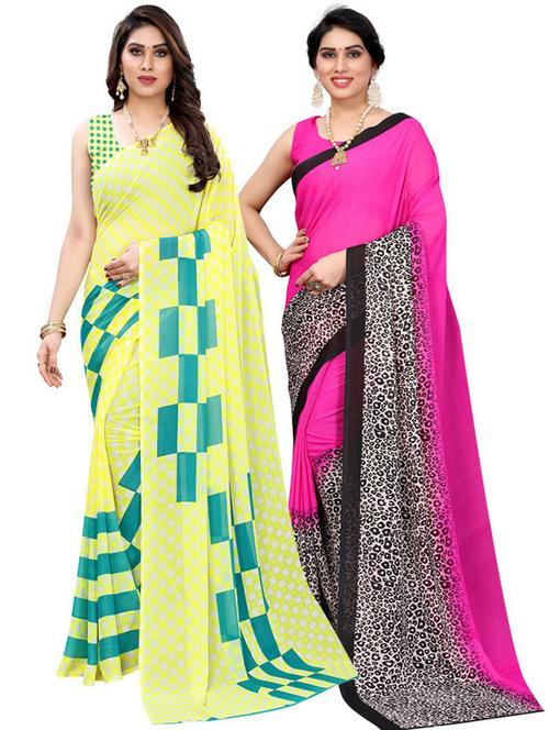 pack of 2 printed combo saree with blouse - 19570342 - Very Small Image - 1