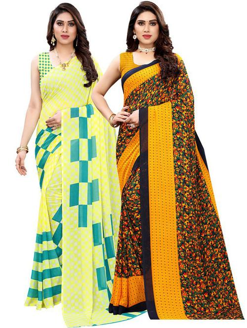 pack of 2 printed combo saree with blouse - 19570495 - Very Small Image - 1