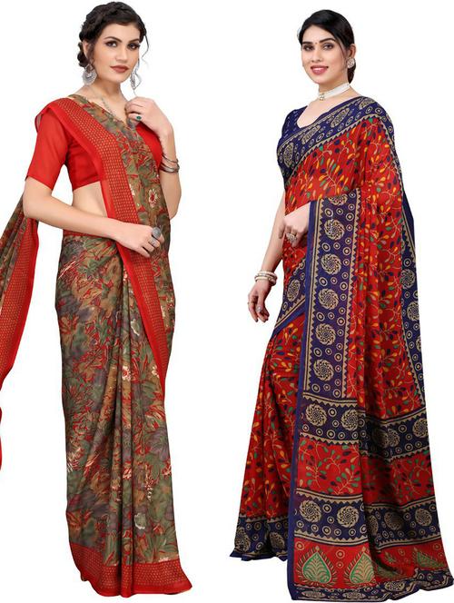 pack of 2 printed combo saree with blouse - 19570667 - Very Small Image - 1