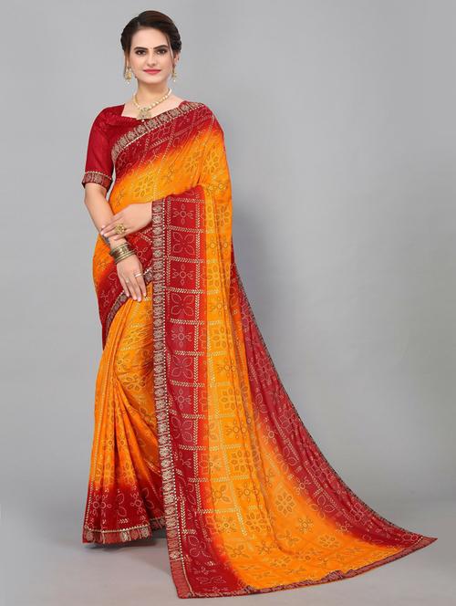 bandhani printed bordered saree with blouse - 19570701 - Very Small Image - 1