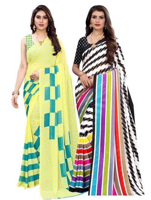 pack of 2 printed combo saree with blouse - 19570812 - Very Small Image - 1