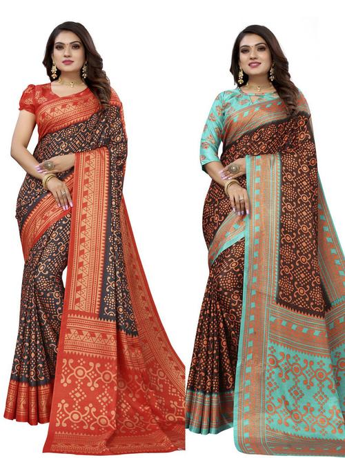 pack of 2 printed combo saree - 19570817 - Very Small Image - 1