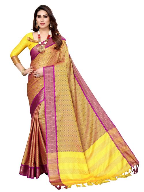 yellow cotton silk chettinadu saree with blouse - 19571237 - Very Small Image - 1