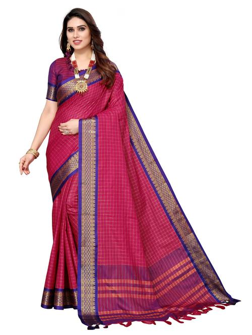 checked printed chettinadu saree with blouse - 19571253 - Very Small Image - 1