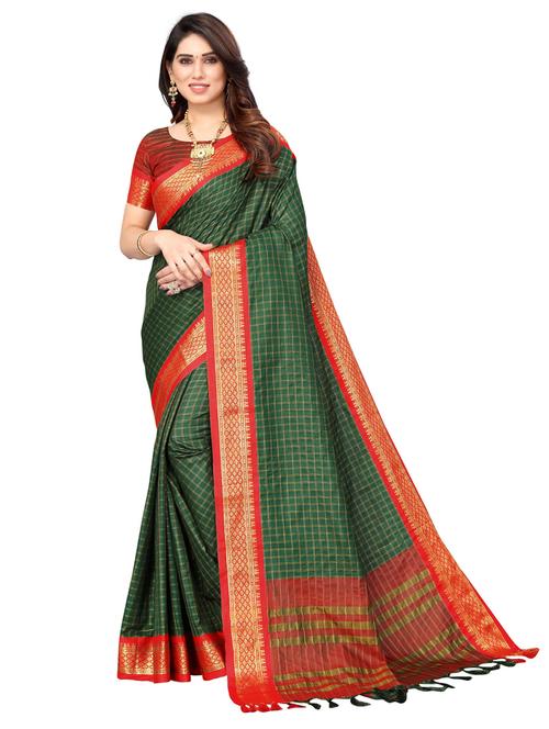 checked printed chettinadu saree with blouse - 19571256 - Very Small Image - 1