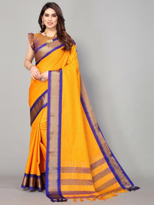 yellow cotton silk chettinadu saree with blouse - 19571277 - Very Small Image - 1