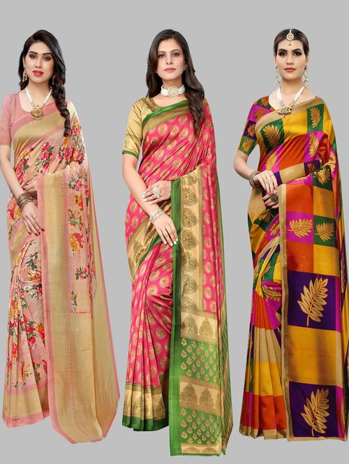 pack off 3 printed sarees - 19571316 - Very Small Image - 1