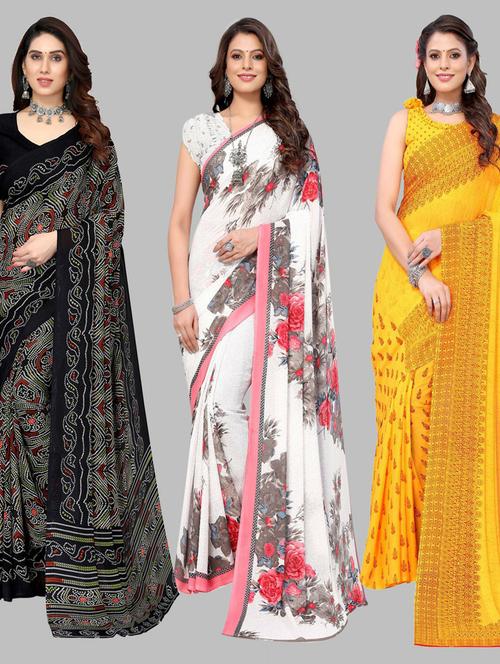 pack off 3 printed sarees - 19571781 - Very Small Image - 1