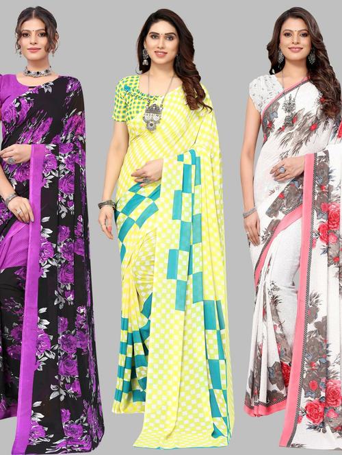 pack of 3 printed saree with blouse - 19571814 - Very Small Image - 1