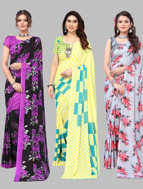 pack of 3 printed saree with blouse - 19571817 - Very Small Image - 1